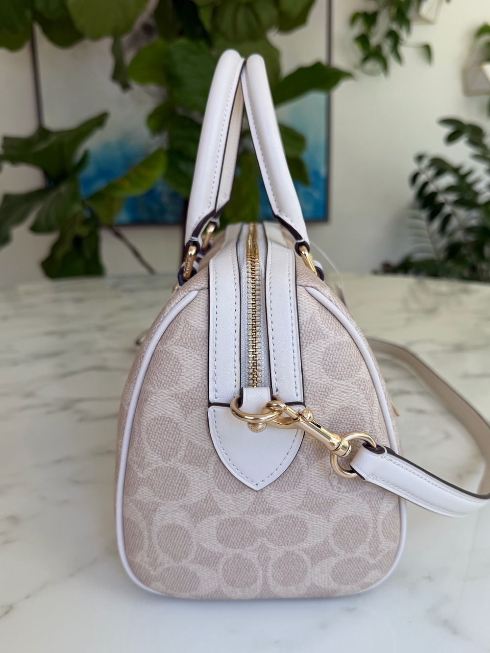 NWT COACH Rowan Satchel Bag in Signature Canvas Gold Sand Chalk CV961 Crossbody - Picture 6 of 13